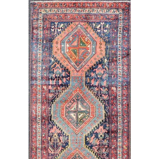 Antique Hand Knotted Hamadan Runner With Tribal Medallion Design in Jewel Tones** For Sale - Image 11 of 12