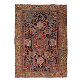 Antique Persian Heriz Handmade Allover Designed Blue Wool Rug For Sale