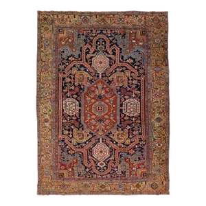 Antique Persian Heriz Handmade Allover Designed Blue Wool Rug