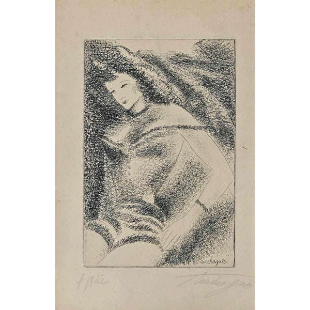 Louis Touchagues, The Posing Woman, Original Lithograph, Mid-20th-Century For Sale