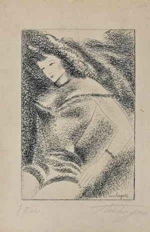 Louis Touchagues, The Posing Woman, Original Lithograph, Mid-20th-Century