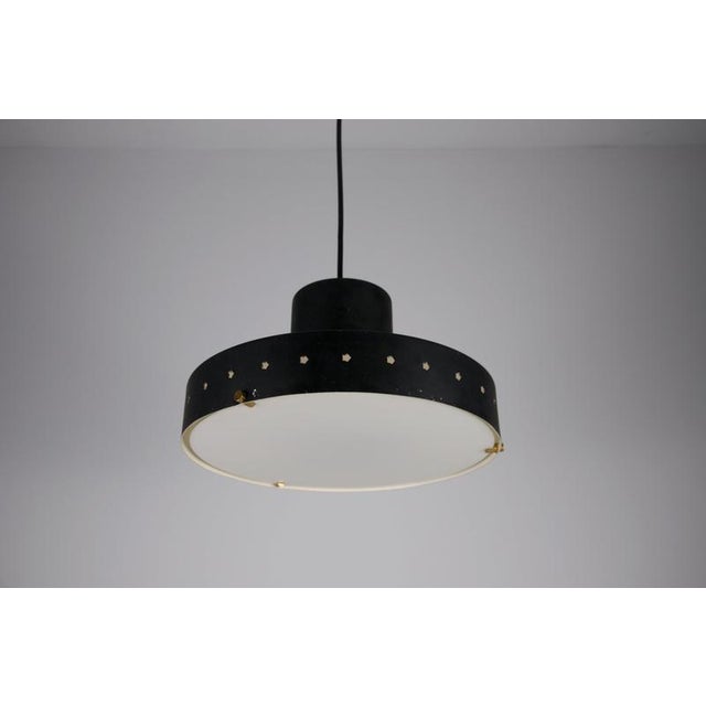 Black Metal and Opaline Glass Pendant Lamp attributed to Stilnovo, Italy, 1960s For Sale - Image 10 of 13