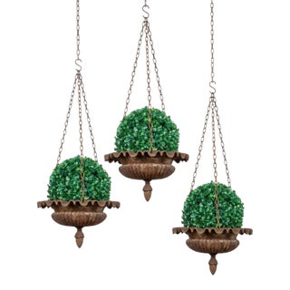 Rare Set of 3 French 19th Century Hanging Iron Planters by Alfred Corneau For Sale