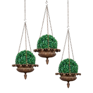 Rare Set of 3 French 19th Century Hanging Iron Planters by Alfred Corneau