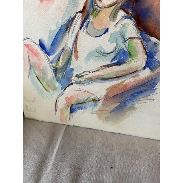 Watercolor Expressionism Painting of Sitting Girl For Sale In Atlanta - Image 6 of 8