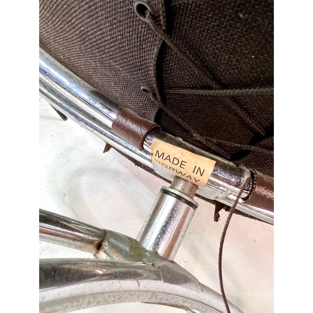 Ekornes Stressless Mid Century Chrome and Leather Lounge Chair and Ottoman For Sale - Image 9 of 10