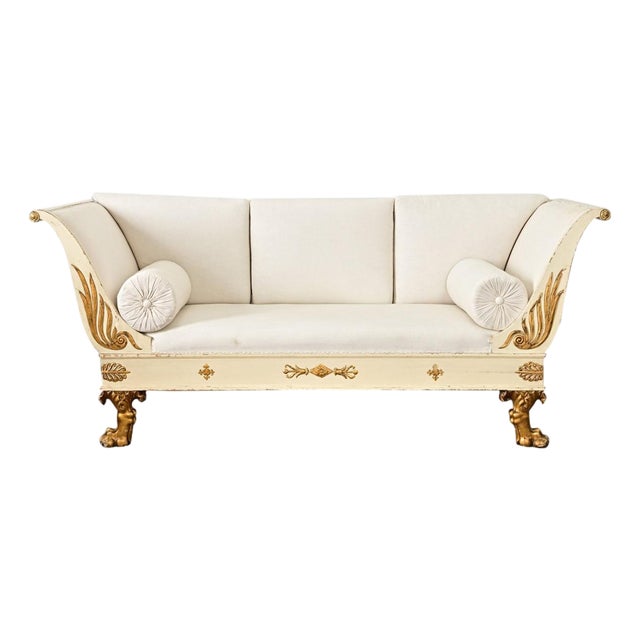 Swedish Empire Circa 1820 Painted Parcel Gilt Settee For Sale