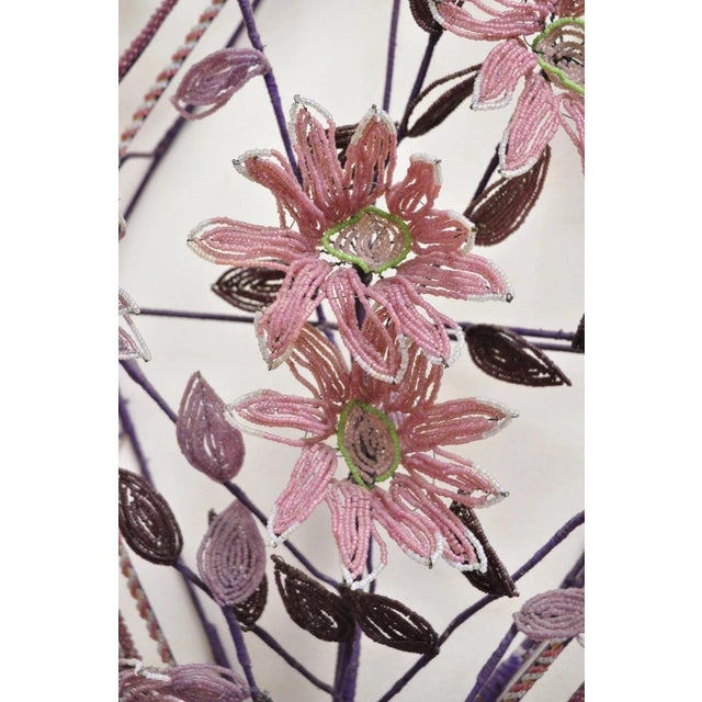 Early 20th Century Early 20th Century French Victorian Glass Beaded Purple Flower Casket Wreath Wall Art Sculpture (B) For Sale - Image 5 of 11