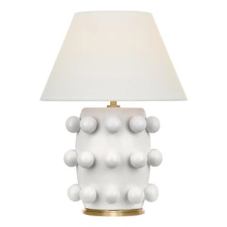 Kelly Wearstler by Visual Comfort Signature Linden Small 14" Cordless Table Lamp in Plaster White with Linen Shade For Sale