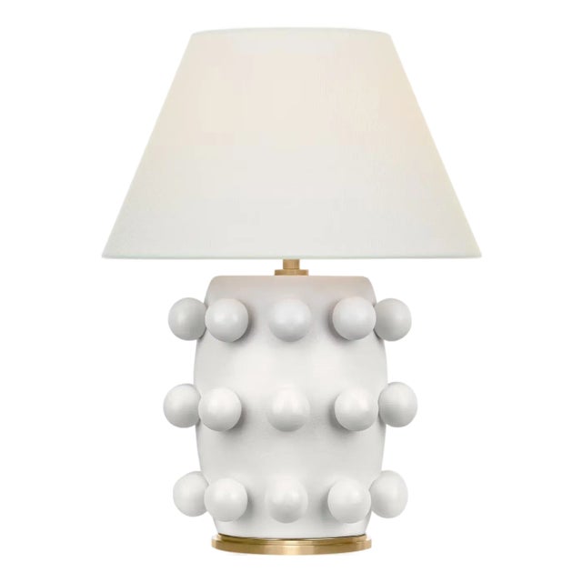 Kelly Wearstler by Visual Comfort Signature Linden Small 14" Cordless Table Lamp in Plaster White with Linen Shade For Sale