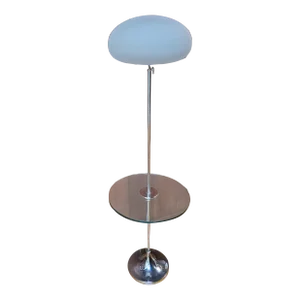 Mid 20th Century Vintage Chrome Tulip Base Floor Lamp With Floating Glass Table in the Style of Laurel