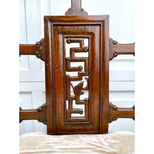 Chinoiserie Set of 5 Asian Carved Wood Dining Chairs For Sale - Image 3 of 12