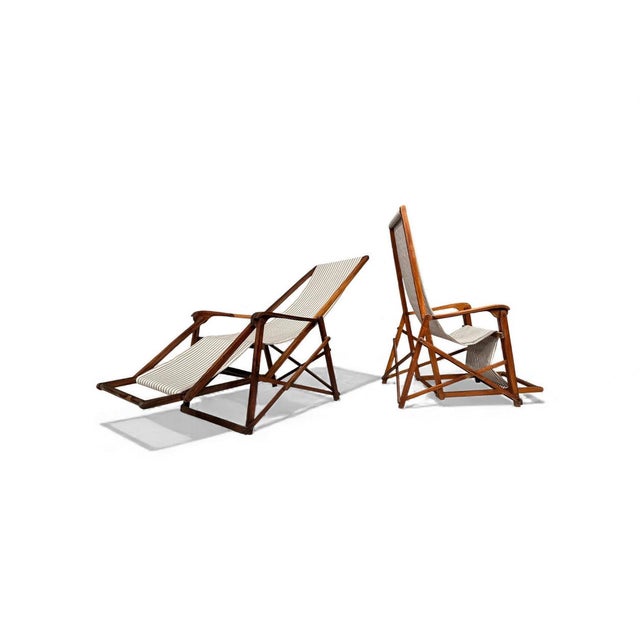 Wood Pair of Chaise Lounges in Hardwood & Fabric, Lucio Costa, 1950s For Sale - Image 7 of 9