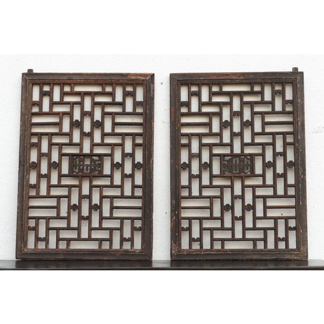 Pair of Qing Dynasty Geometric Lattice Window For Sale In Los Angeles - Image 6 of 9