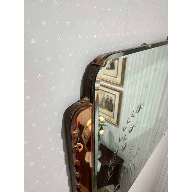 Art Deco Peach Glass Etched Wall Mirror With Figural Design For Sale - Image 4 of 5