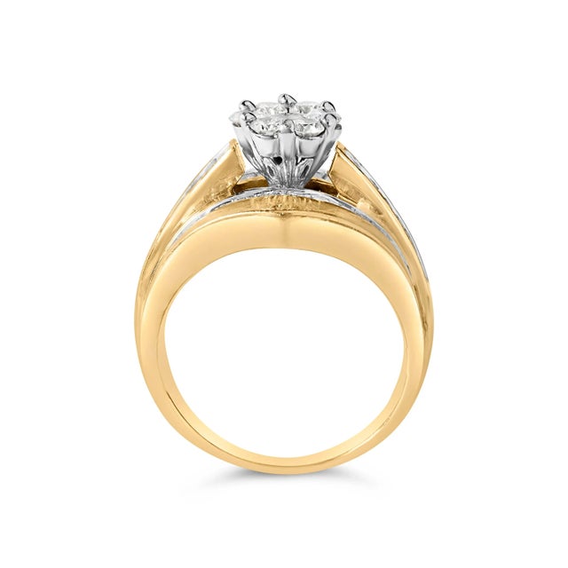 Early 21st Century 14K Yellow Gold 2-1/3 Cttw Diamond Cluster Channel Set Chevron Shaped Engagement Ring (H-I Color, SI1-SI2 Clarity) - Ring Size 8 For Sale - Image 5 of 7