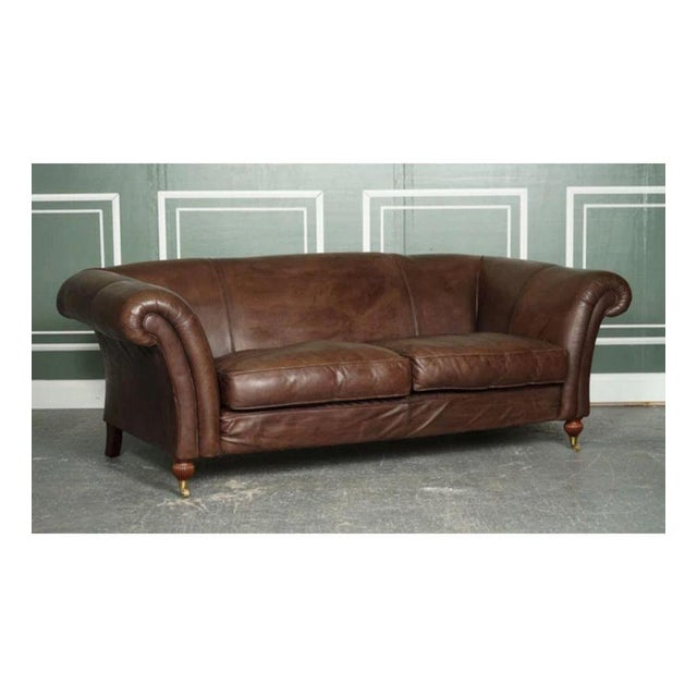 Hollywood Regency Large Brown Leather 2-to-3-Seater Sofa from Heritage For Sale - Image 3 of 12