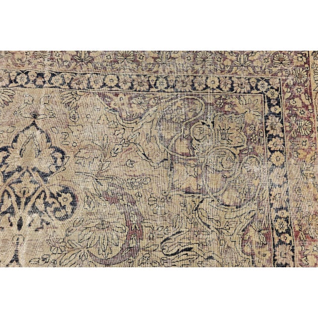 Persian 19th Century Persian Kerman Lavar Rug, Hand-Knotted Wool, Floral Pattern, Ivory & Black, 9x10 For Sale - Image 3 of 18