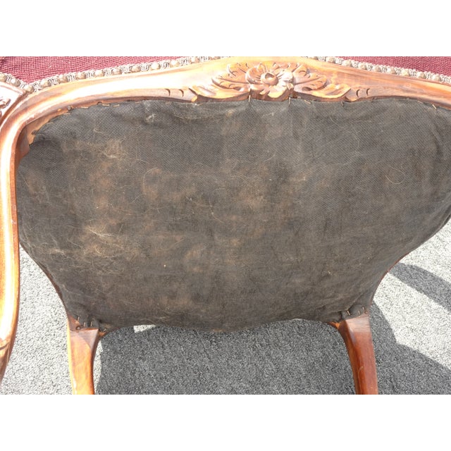 Vintage French Provincial Burgundy Needlepoint Tapestry Chair For Sale - Image 12 of 13