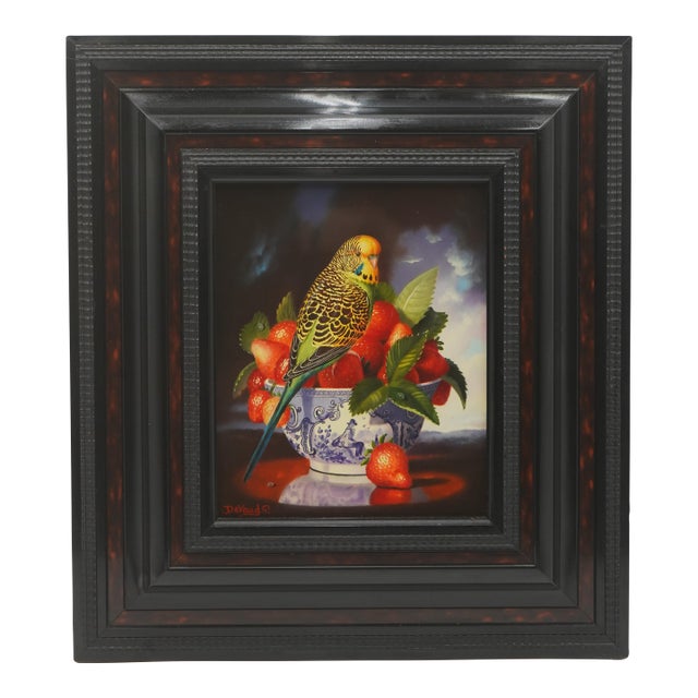 p.devaud Perruche Aux Fraises Oil on Canvas Painting Art - Signed For Sale