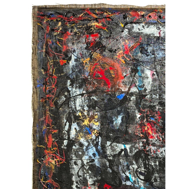 Contemporary black and red abstract painting by Houston based artist Paul Reeves. The work features many gestural layers...