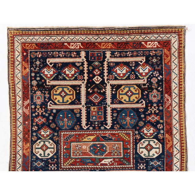 19th Century Antique Circa 1880 Blue Akstafa Caucasian Hand Knotted Rug 3'10 X 8'2 For Sale - Image 5 of 11