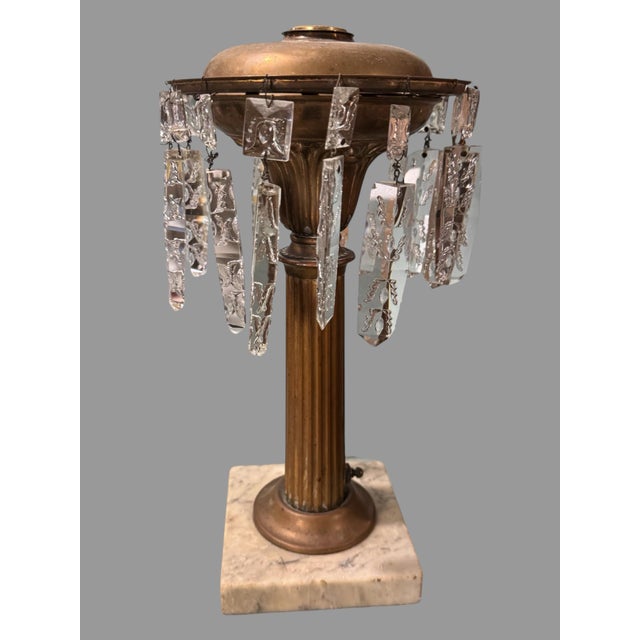 Victorian Antique Victorian Gilt Metal Astral Solar Lamp Frosted Grape Etched Shade With Prisms For Sale - Image 3 of 11