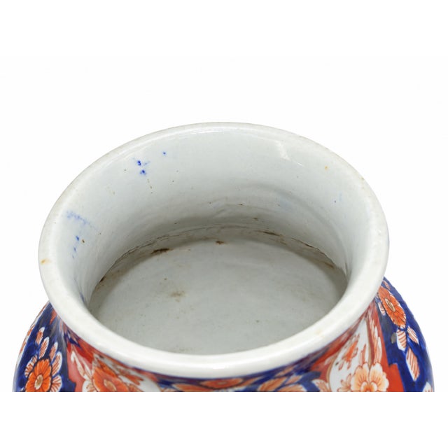 Antique 19th Century Japanese Imari Porcelain Vase— Hand-Painted Cobalt, Iron-Red & Gilt — Ribbed Form For Sale - Image 10 of 10