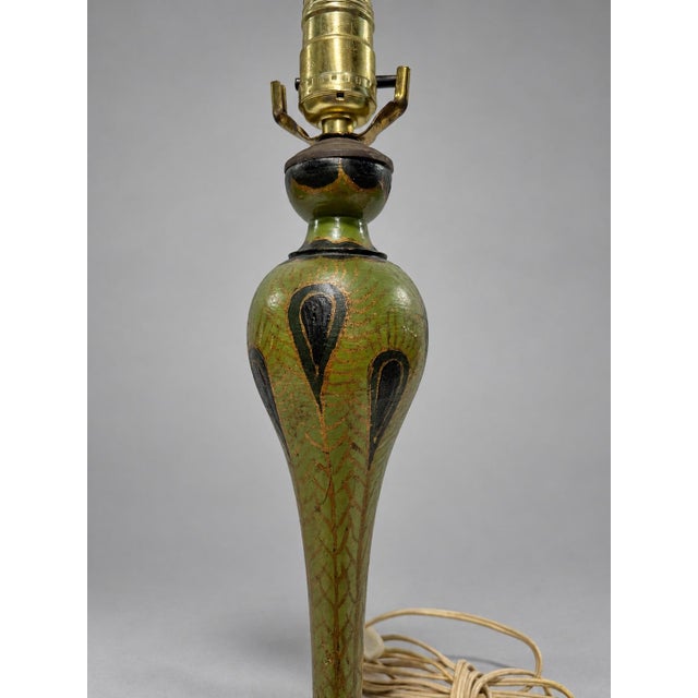 A fine Anglo-Indian Kashmiri papier-mâché and polychrome wood table lamp of Art Nouveau period taste, formed with an...