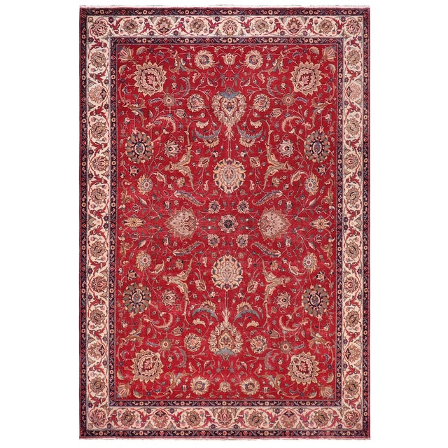 Shabby Chic Tabriz Red/Beige Wool Rug - 10'3'' X 13'2'' For Sale - Image 10 of 10