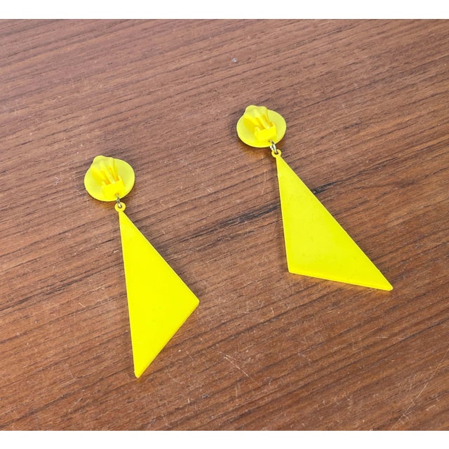Postmodern Vintage Yellow Ear Clips, 1980s, Set of 2 For Sale - Image 3 of 9
