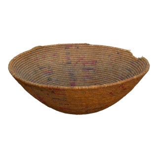 Antique Faded Geometric Winnowing Bowl For Sale