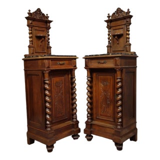 Bedside Tables in Walnut with Black Marble Tops, Set of 2 For Sale