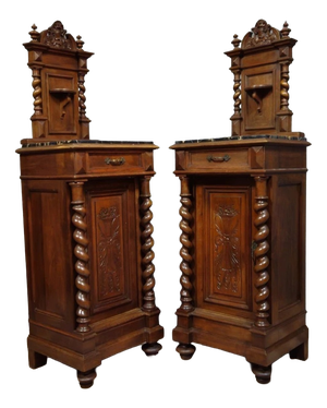 Bedside Tables in Walnut with Black Marble Tops, Set of 2