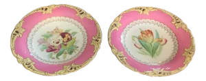 Antique Brown Westhead & Moore English Dessert Service Hand Painted Botanical Compotes - a Pair