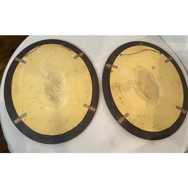 Pair of 2 Large Vintage Oval Original Hand Painted Oil Painting Cherub Frescos For Sale - Image 12 of 15