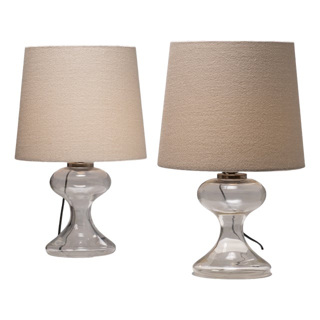 Ml1 Sculptural Table Lamp in Glass with Rubelli Shade by Ingo Maurer, 1970s, Set of 2 For Sale