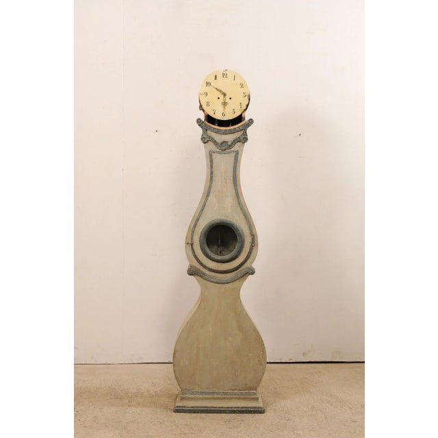 19th Century Swedish Fryksdahl Painted Wood Floor Clock With Carved Crest For Sale - Image 9 of 12