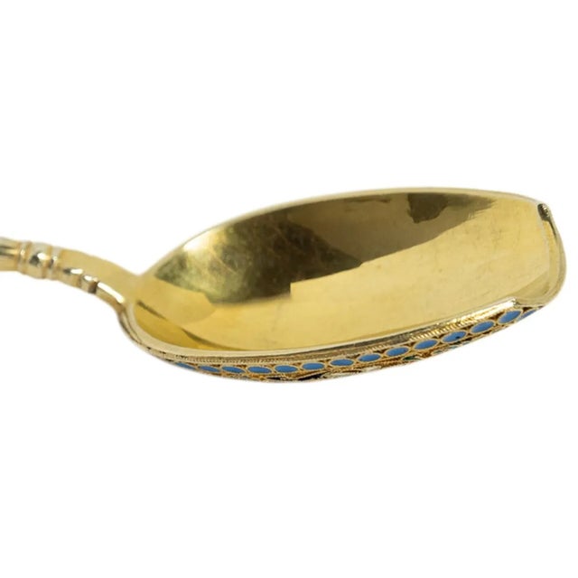 Antique Imperial Russian Silver Gilt Cloisonne Tea Caddy Spoon Moscow 1880 For Sale - Image 11 of 12