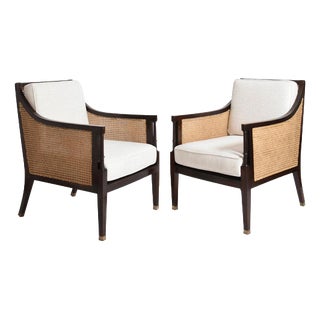 Neoclassical Wood and Caning Lounge Chairs, 1960s, Set of 2 For Sale