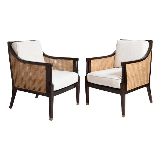 Neoclassical Wood and Caning Lounge Chairs, 1960s, Set of 2 For Sale