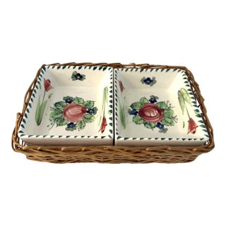 Vintage Oftriart Porcelain Floral Bowls W/Basket, 3 PCS For Sale