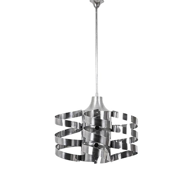 Chromed Steel and Aluminum Cyclone Pendant by Max Sauze for Sciolari, 1960s For Sale
