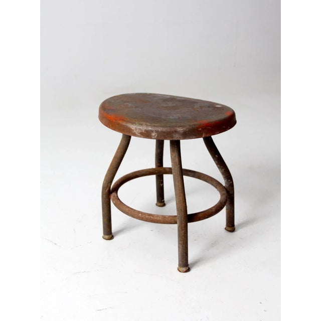 Vintage Industrial Metal Stool For Sale - Image 6 of 9