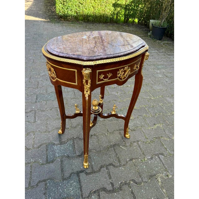 1960s French Louis XVI Pink Marble Mahogany Center Table 1pc For Sale - Image 13 of 13