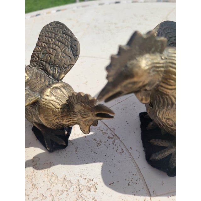 Pair of Vintage Brass Roosters For Sale In Dallas - Image 6 of 12