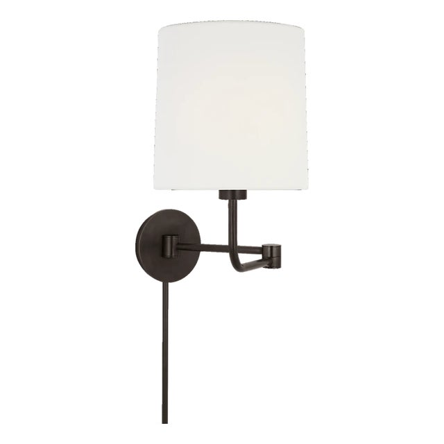 Barbara Barry for Visual Comfort Signature Go Lightly Swing Arm Wall Light in Bronze with Linen Shade For Sale