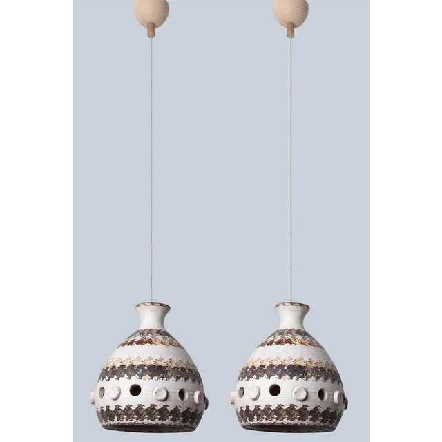 Danish Ceramic Pendant Lights, 1970, Set of 2 For Sale - Image 6 of 18