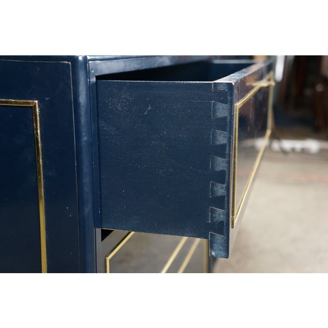 2 Mid Century John Stuart Navy Blue Lacquer Nightstands Bedside Chests MCM Pair For Sale - Image 14 of 18
