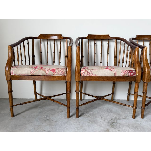 Hollywood Regency Vintage Drexel Hollywood Regency Faux Bamboo Carved Wood Dining Chairs – Set of 4 For Sale - Image 3 of 18